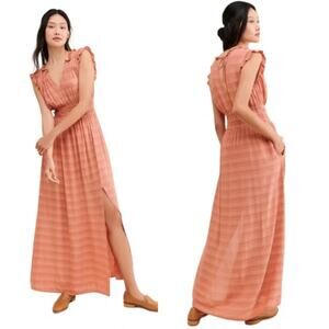 Anthropologie Coral Striped Maxi Dress
